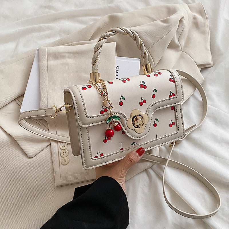 New lovely cherry print crossbody bag twist hand bag all square bag color contrast design all bag woman
