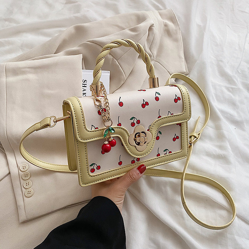 New lovely cherry print crossbody bag twist hand bag all square bag color contrast design all bag woman