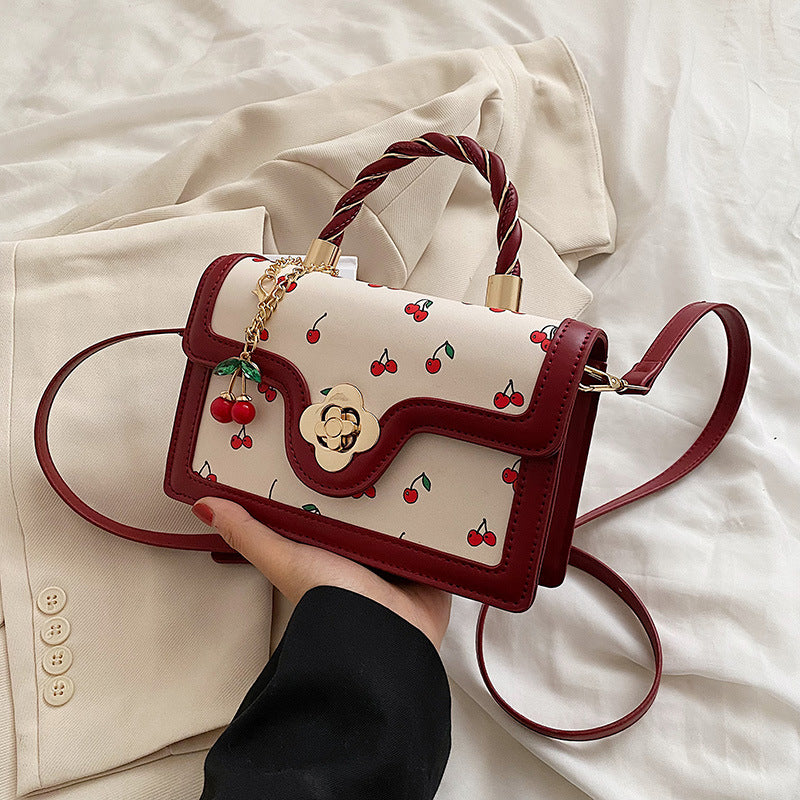 New lovely cherry print crossbody bag twist hand bag all square bag color contrast design all bag woman