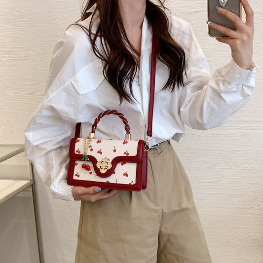 New lovely cherry print crossbody bag twist hand bag all square bag color contrast design all bag woman
